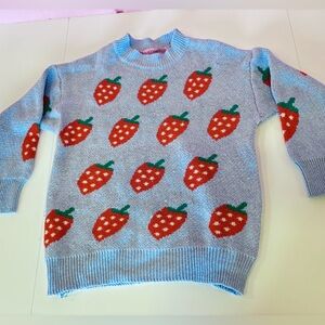 DOLLS KILL Blue Embroidered Strawberry Sweater